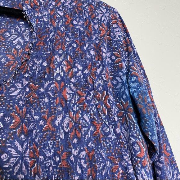 Roberta Roller Rabbit Blue Snowflake Pattern Beaded Trim V Neck Blouse XS - Picture 7 of 12
